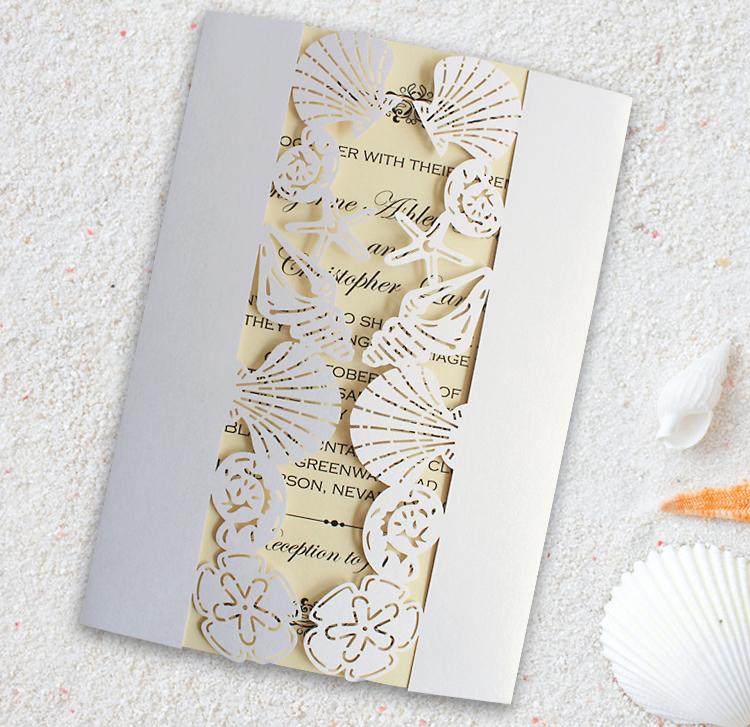 Beach Wedding Invitation with Shells Starfish Design by Picky Bride