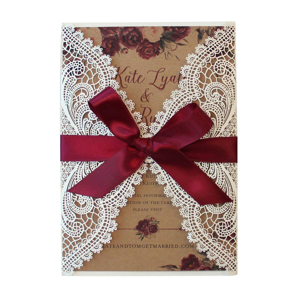 Burgundy Bridal Shower Invitations, White and Burgundy Invitation for Wedding