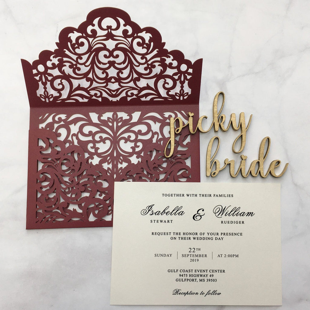 Burgundy Wedding Invitation Set Pocket Wedding Invitations With Burgundy Envelopes
