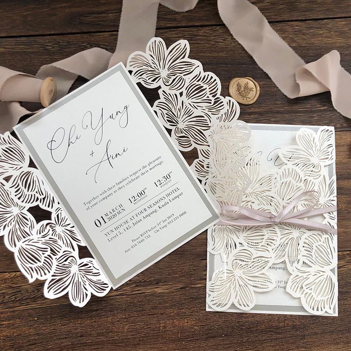 Elegant Laser Cut Invitation Wedding, Floral Wedding Cards Printed Invitation with 2 Insert