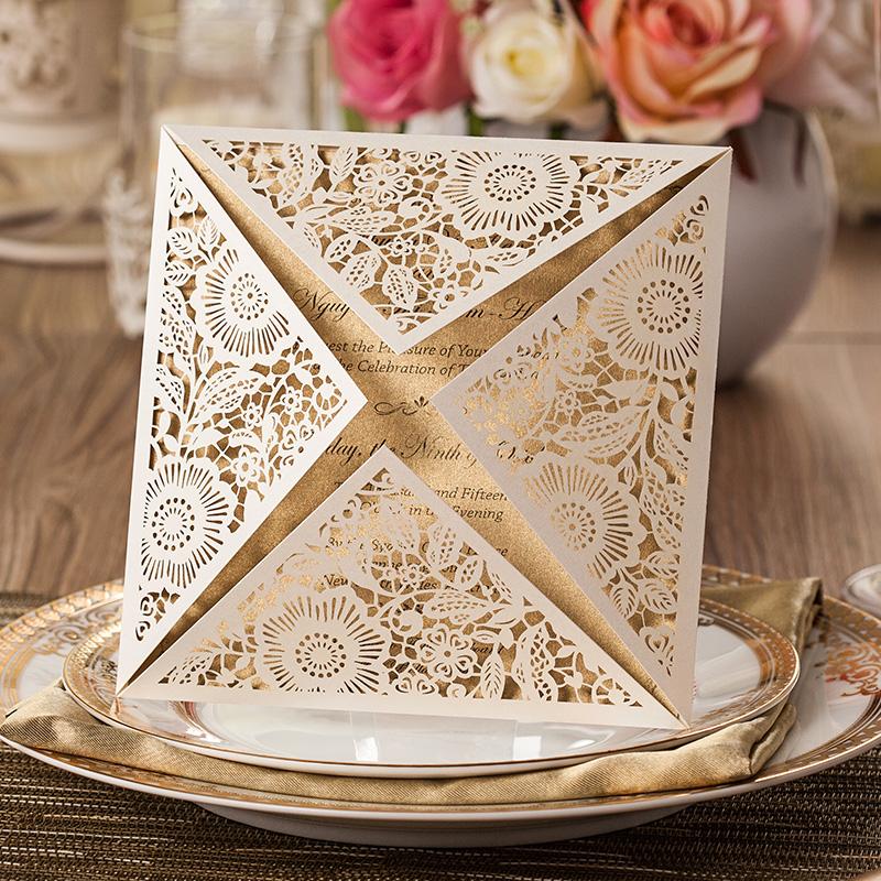 Floral Wedding Invitation Laser Cut Bridal Shower Invitation Cards - Set of 50