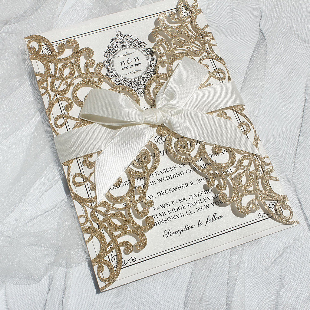 Glitter Gold Invitation Cards for Wedding/Bridal Shower 127 x 185 mm