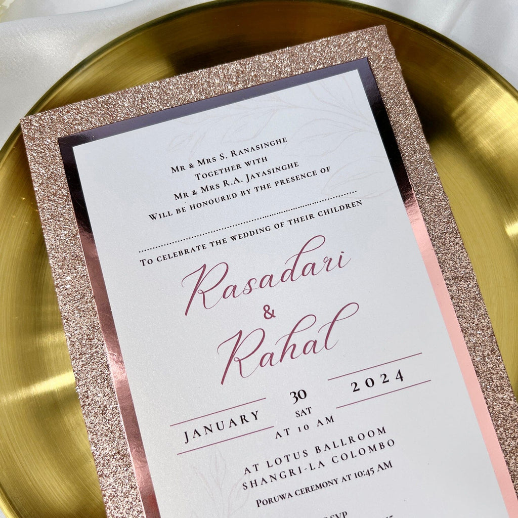 Glitter Rose Gold Wedding Invitation, Blush Modern Calligraphy Wedding Invites, Luxury Tir-Layers Invitations