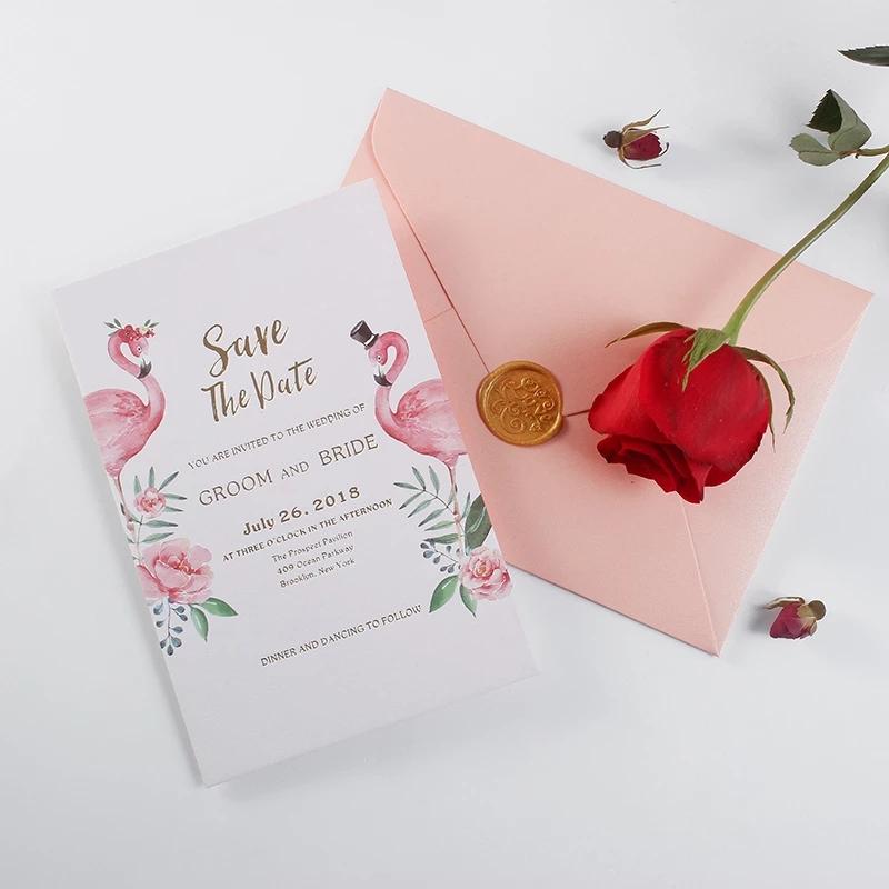 Gold Foil Printing Invitations for Luxury Wedding Theme Swan Invitation With Pink Envelopes