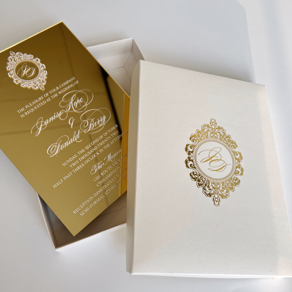 Gold Mirror Box Wedding Invitations, Customized Gold Foil Printing Box