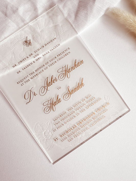 Melrose | Orchid Floral Frosted Acrylic Invitations