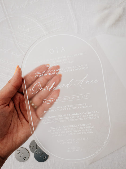 Oval Acrylic Wedding Invitations | Semi-Custom Invitations