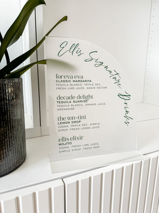 The Monroe – Acrylic Wedding Bar Menu with Script Font