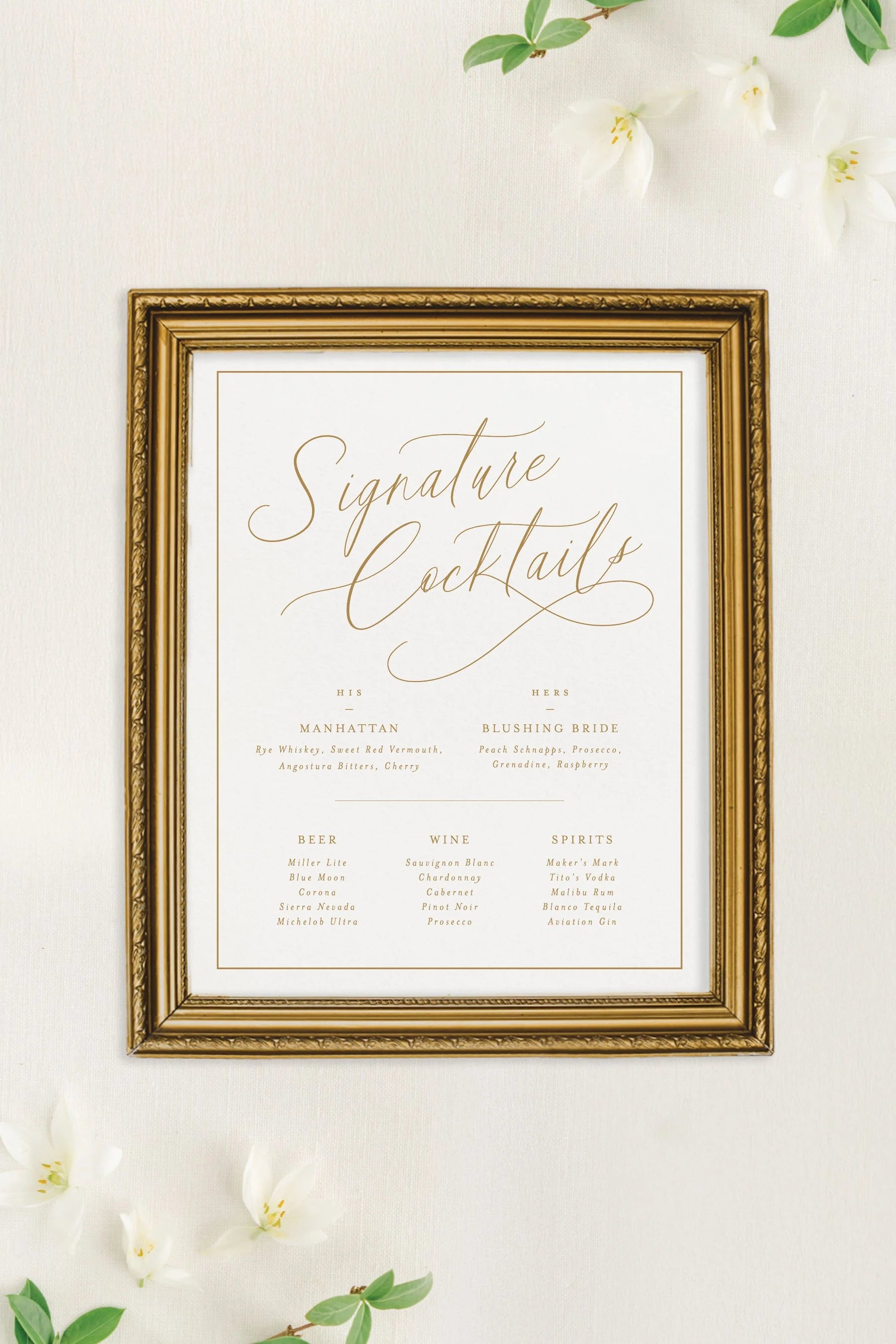 Sophia | Wedding Bar Menu