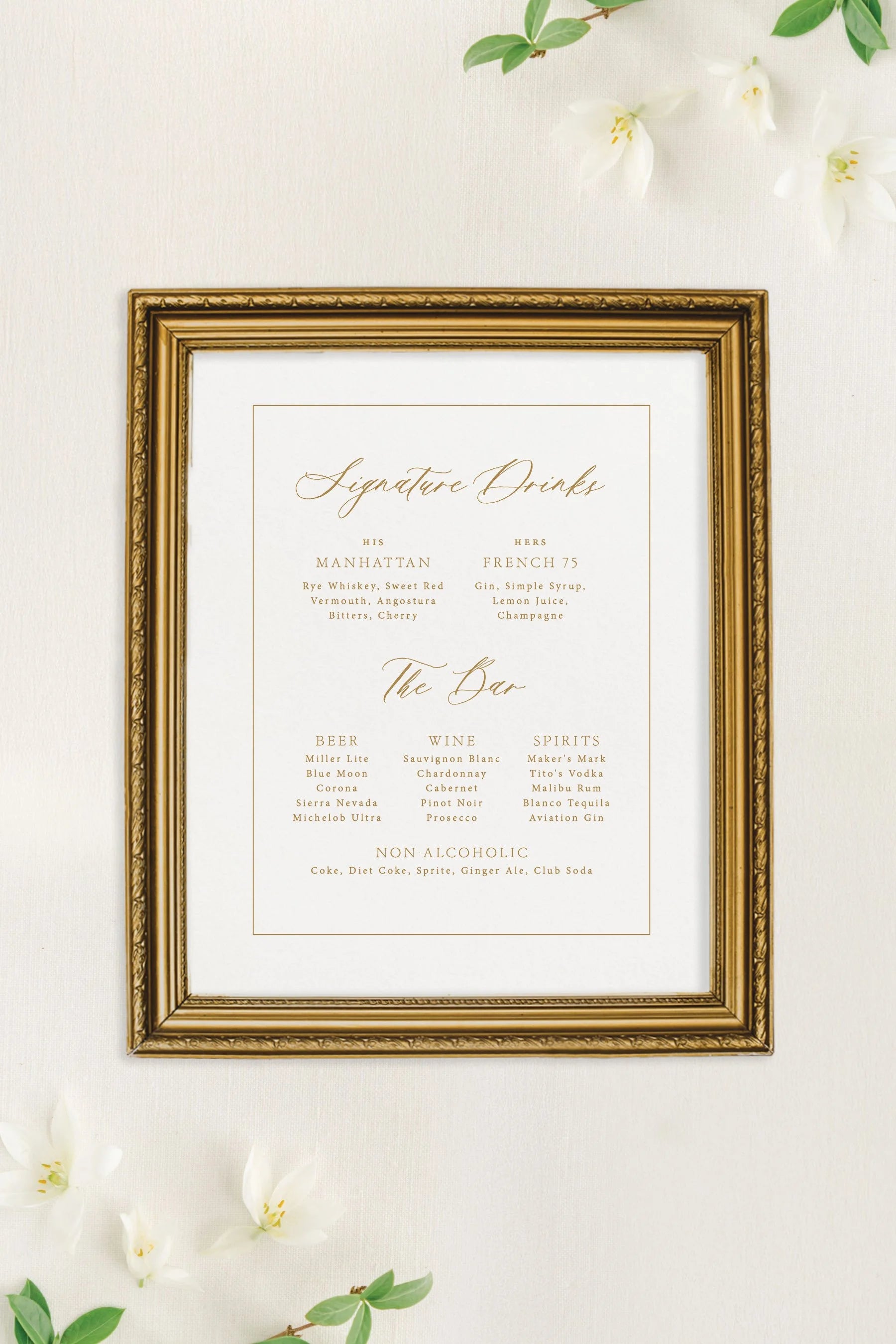 Olivia | Wedding Bar Menu