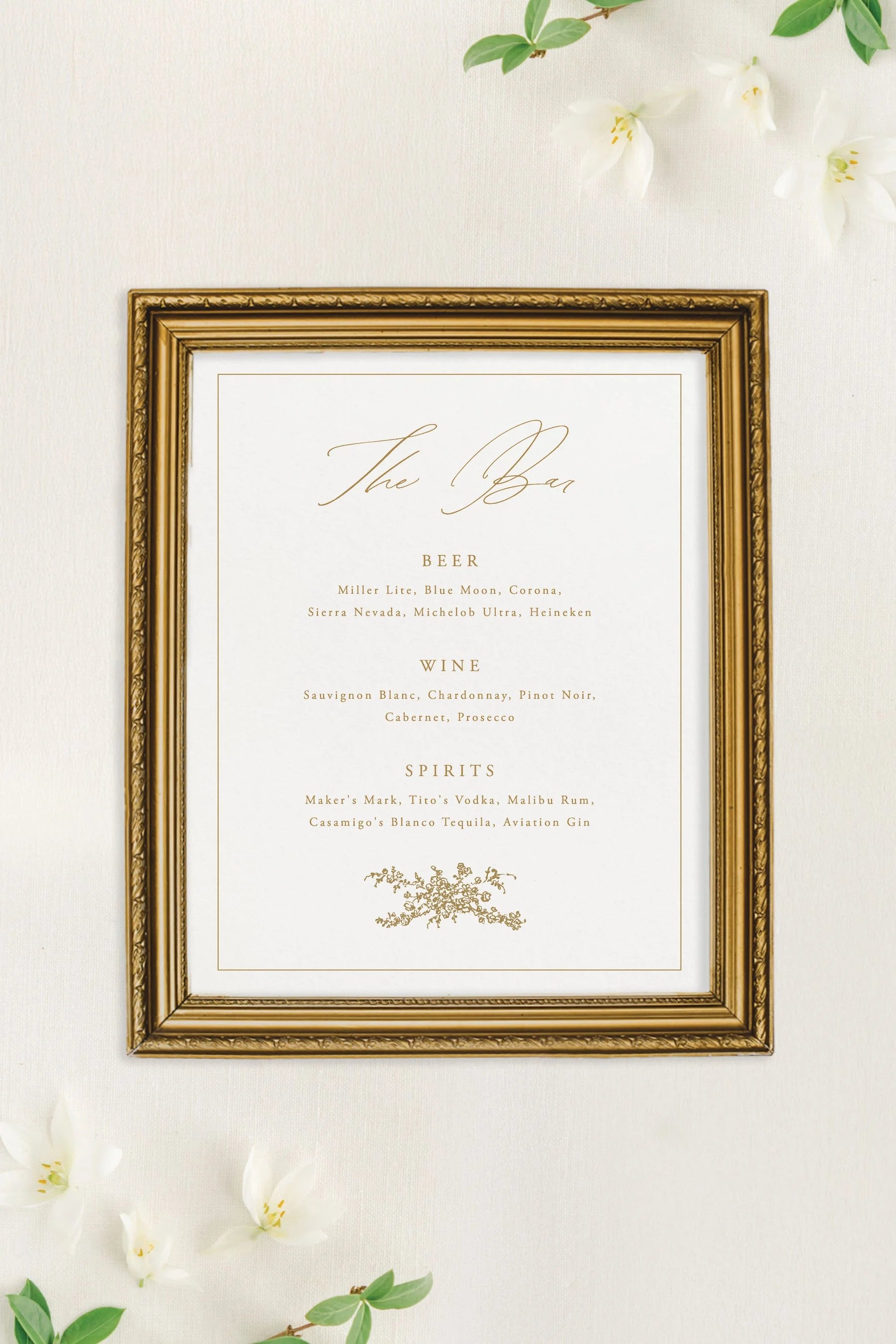 Grace | Wedding Bar Menu