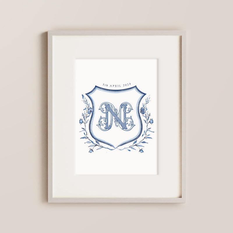 Vintage Blue Crest Nursery Prints