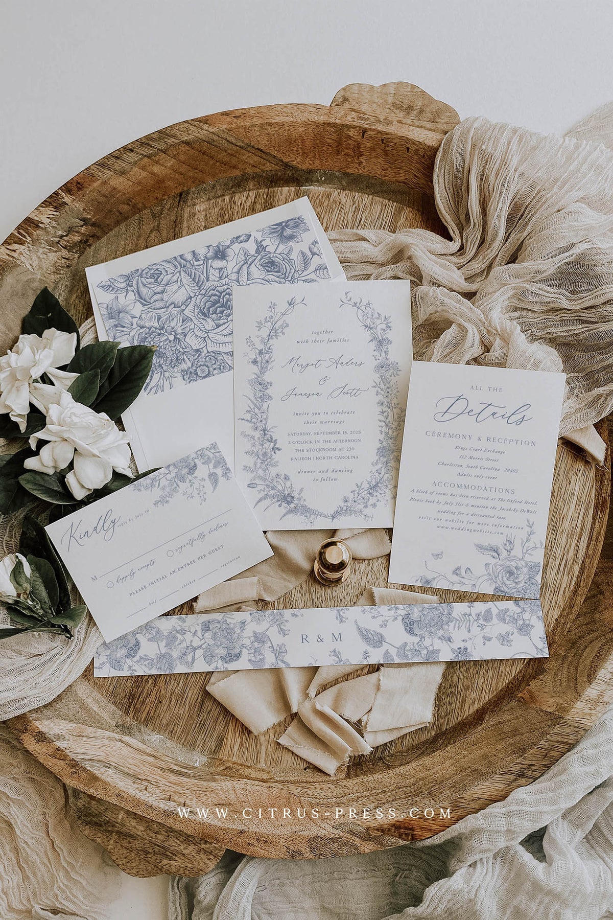 French Blue Floral Invitation Suite | Printable Template