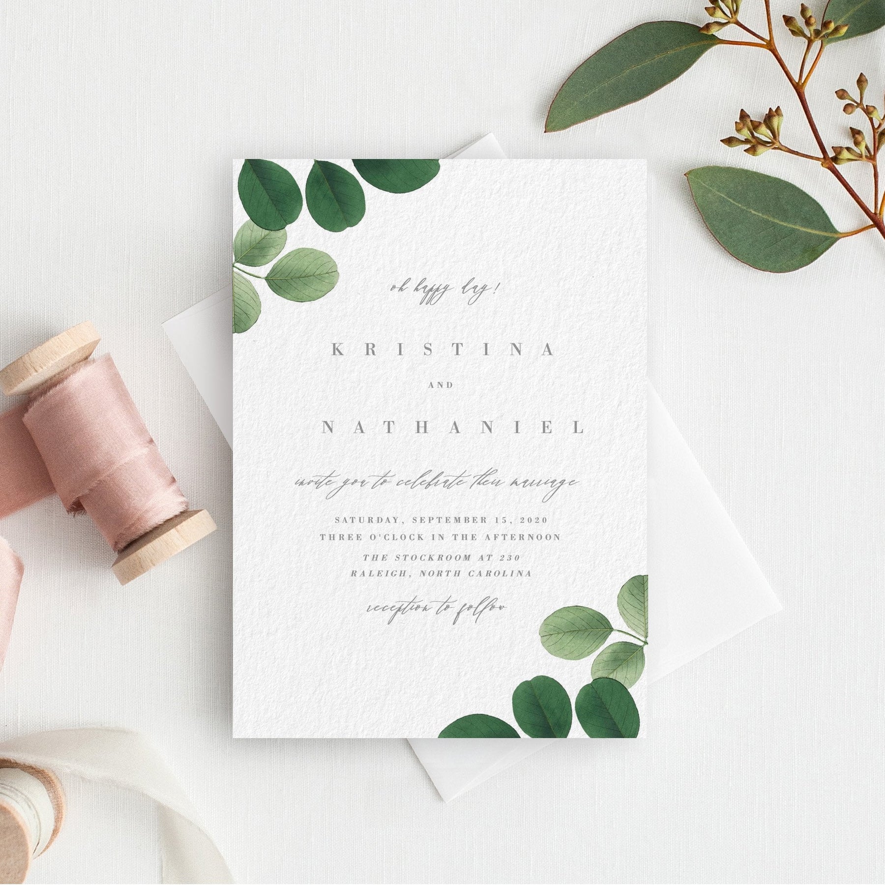 Greenery Leaf Eucalyptus Wedding Invitation | Pdf Template