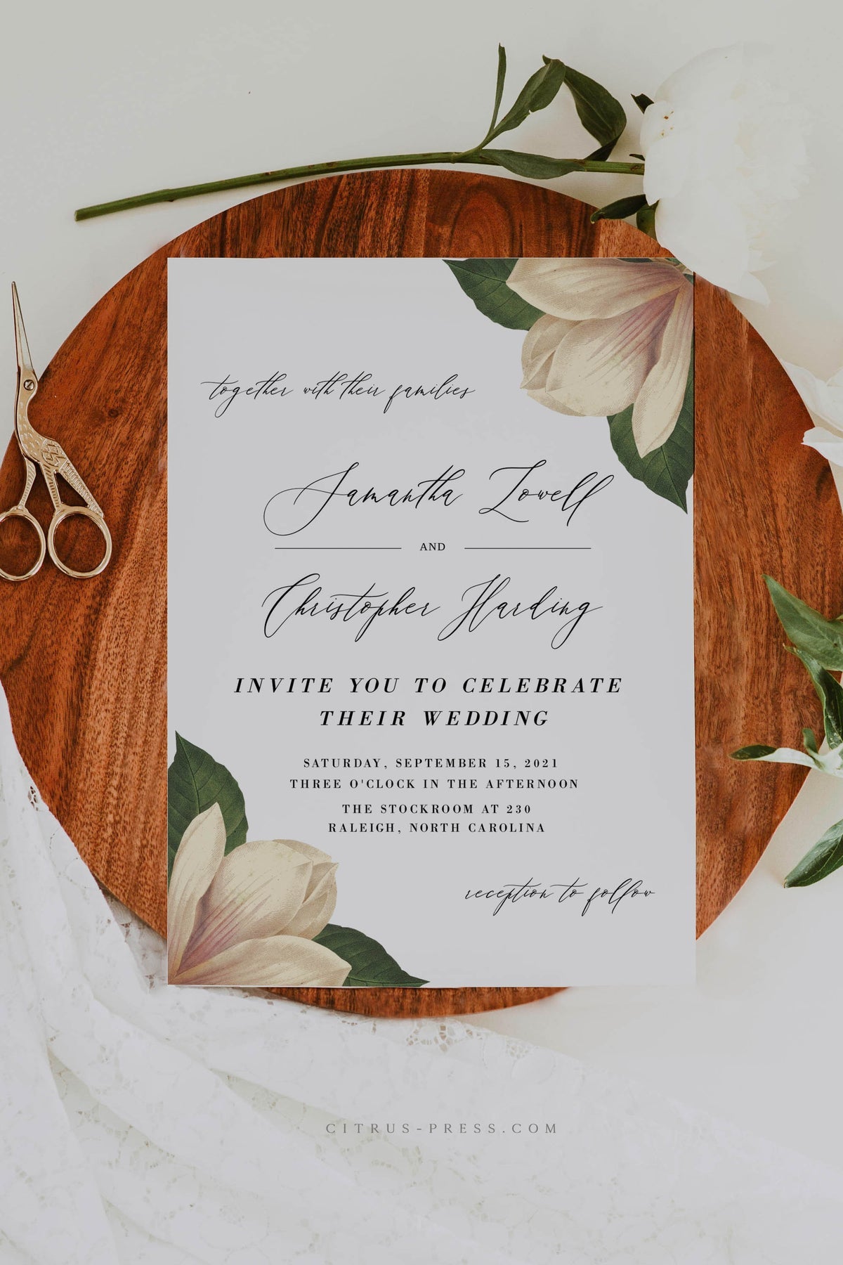 Magnolia Wedding Invitation Printable Template