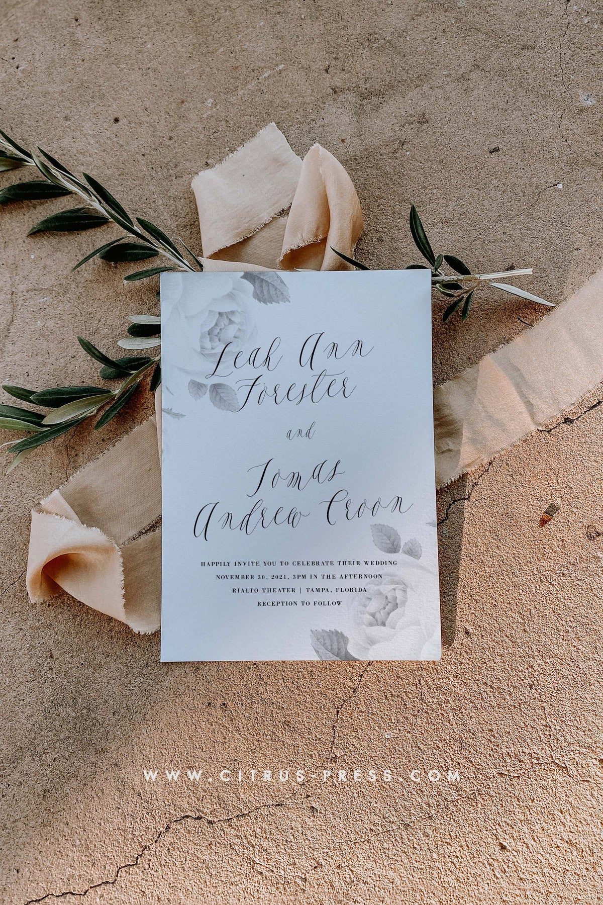 Minimal Botanical Floral Wedding Invitation | Black And White Flower | Pdf Template