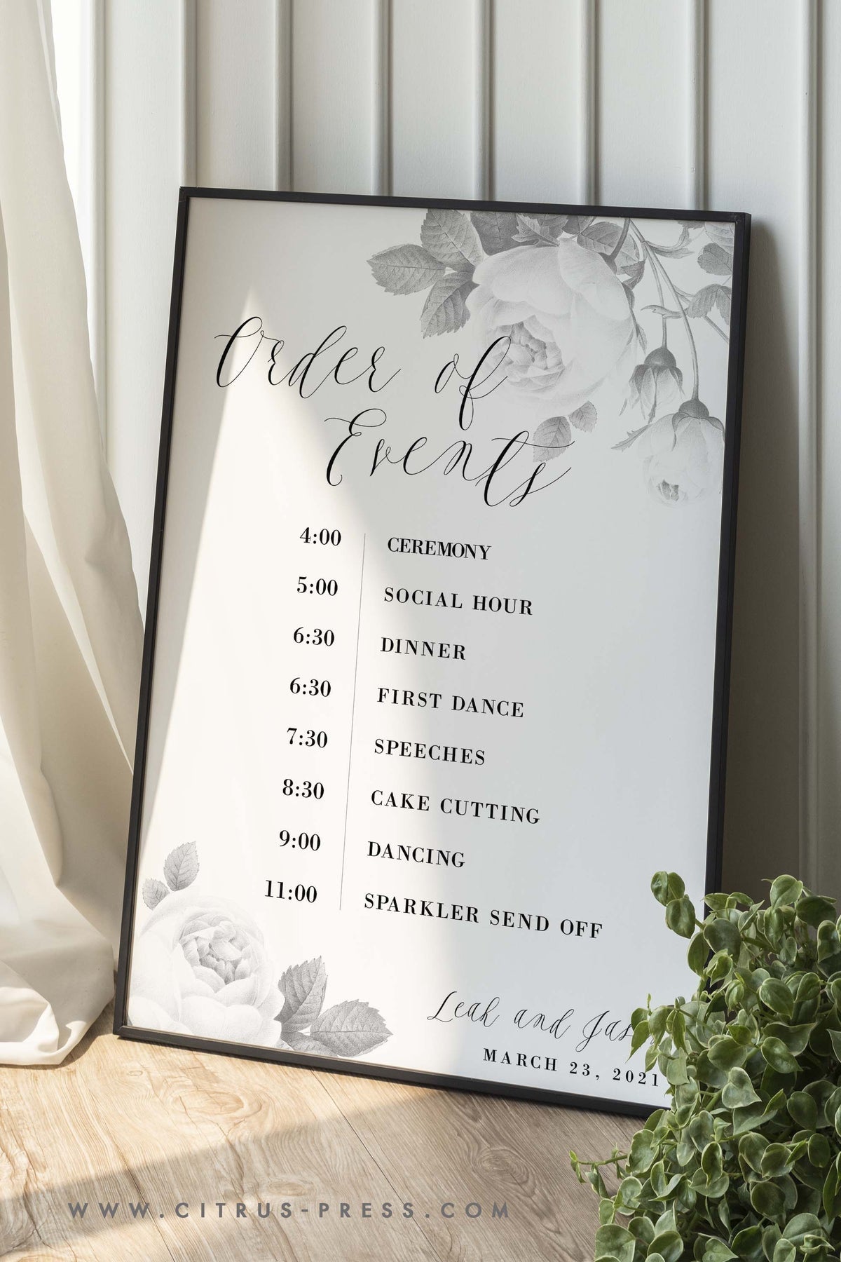 Modern Floral Order Of Events Sign | Wedding Welcome Sign | Diy Printable Template