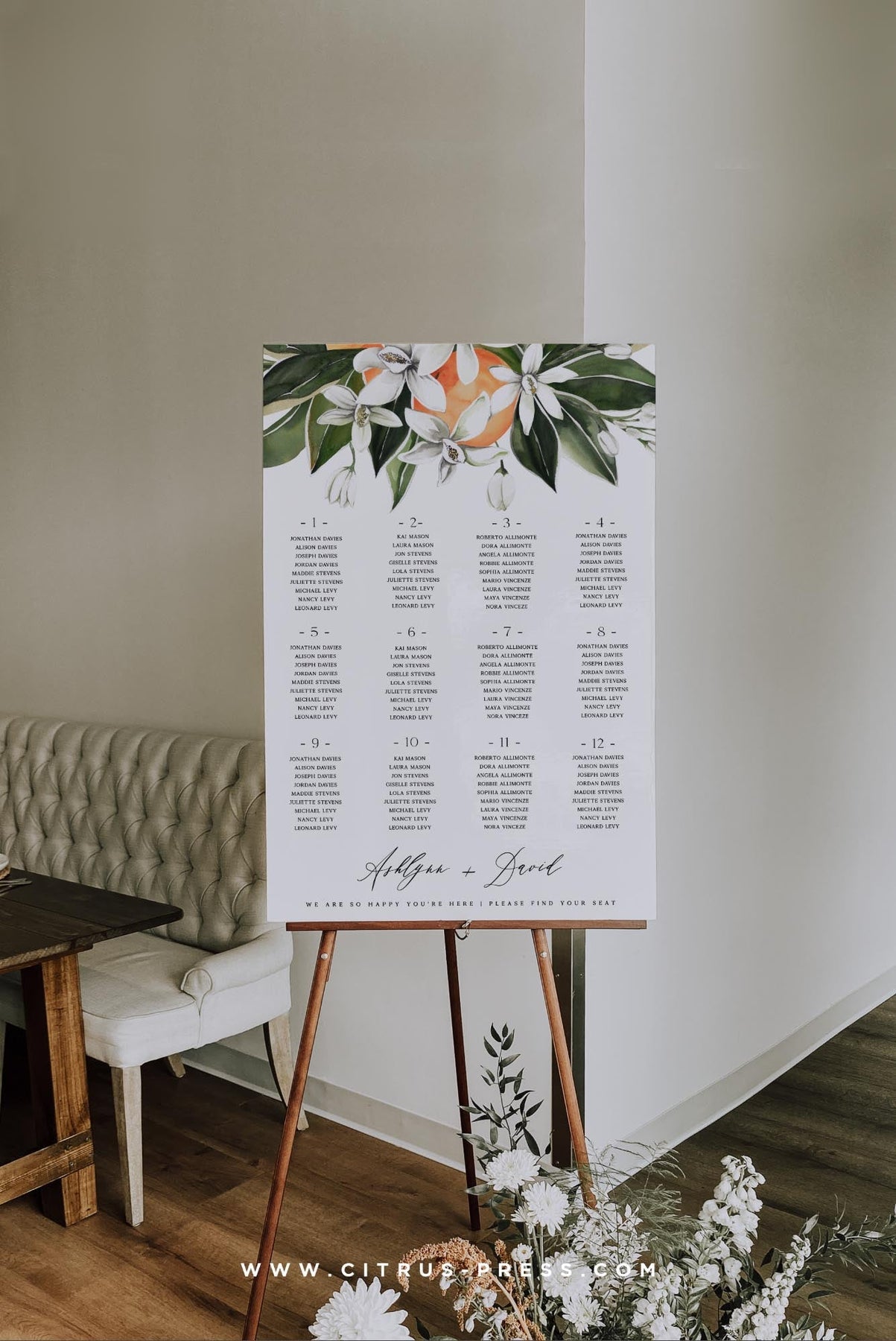 Citrus Oranges Wedding Seating Chart | Pdf Template