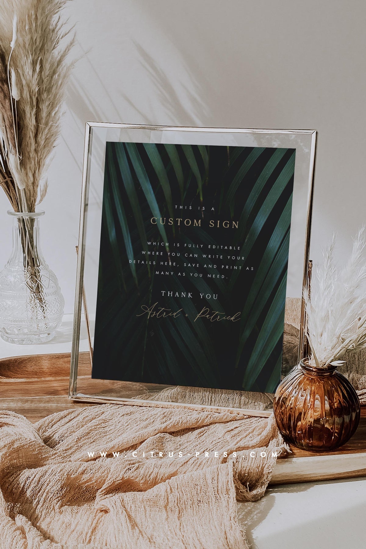 Dark Moody Tropical Wedding Sign Self Editable | Astrid | Pdf Diy Template