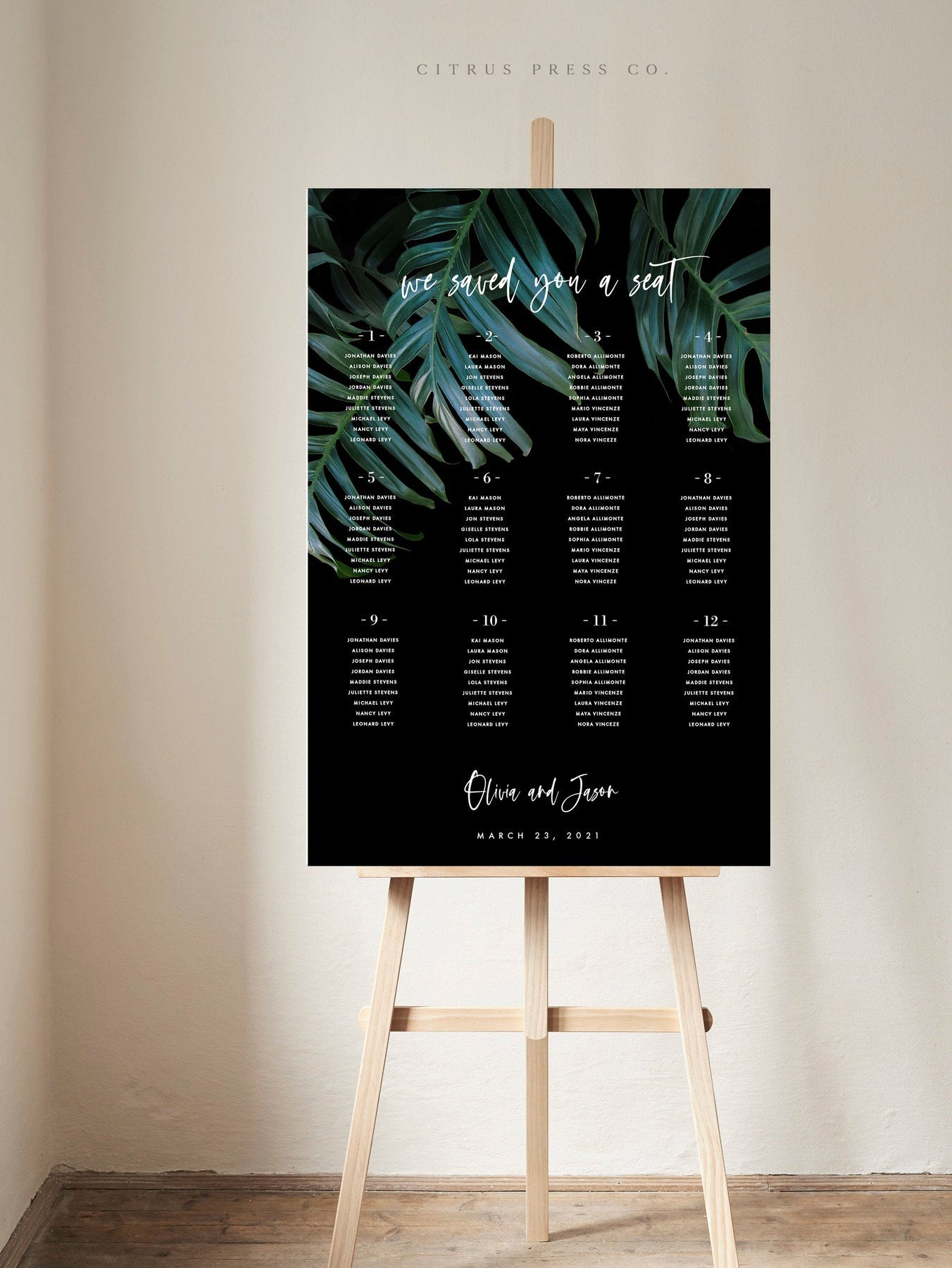 Dark Moody Tropical Wedding Seating Chart | Pdf Template
