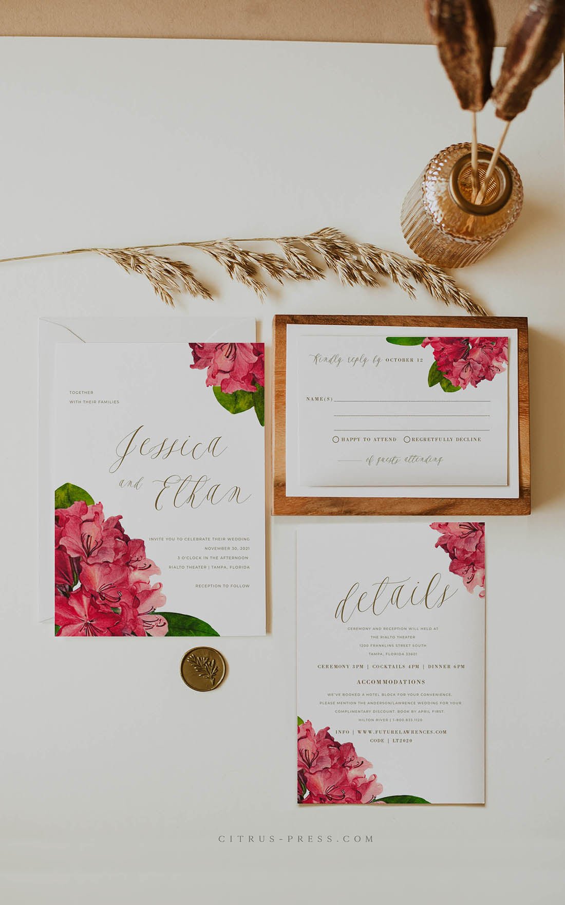 Bougainvillea Tropical Wedding Invitation | Pdf Diy Template
