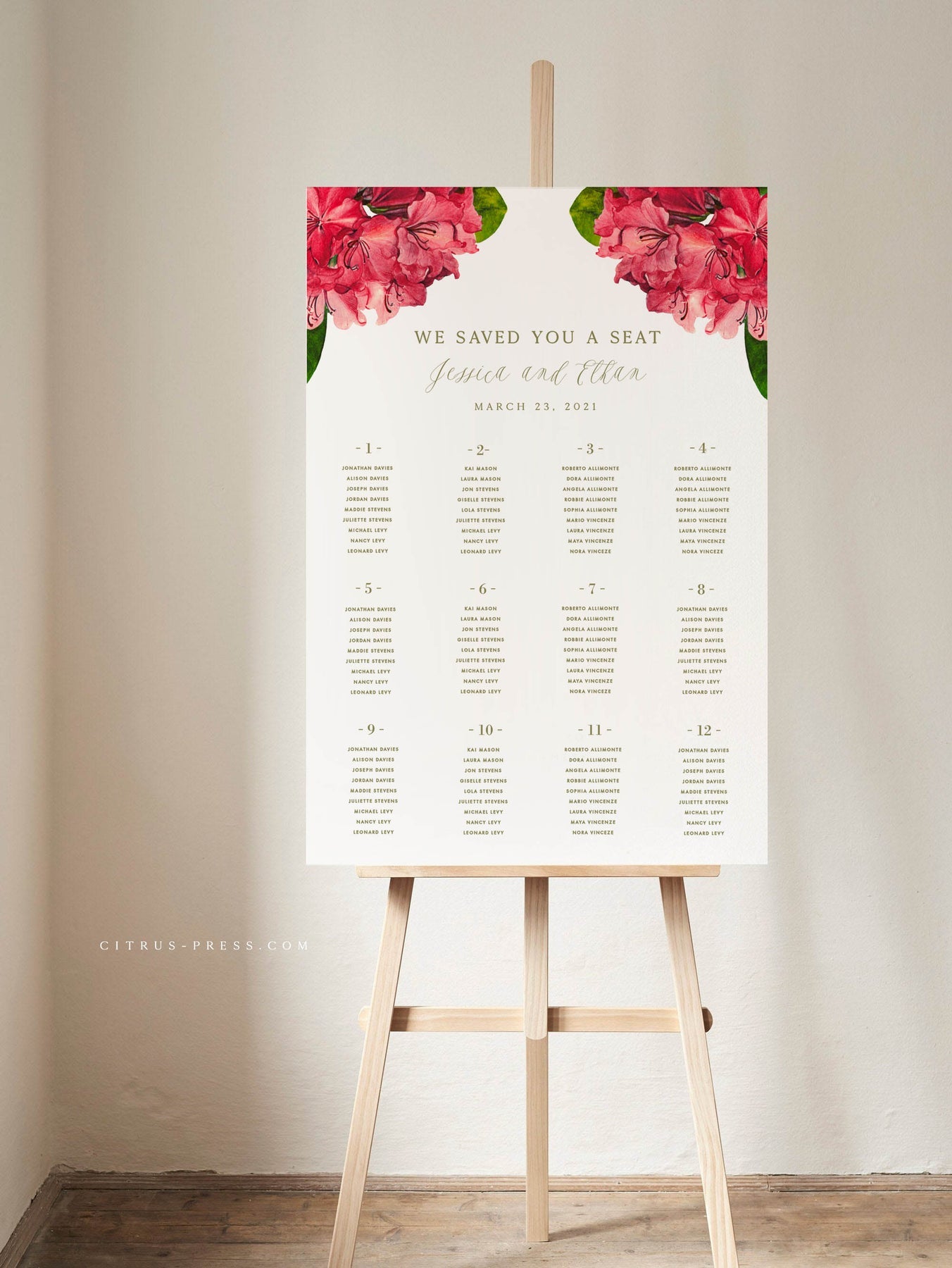 Bougainvillea Tropical Wedding Seating Chart | Pdf Template