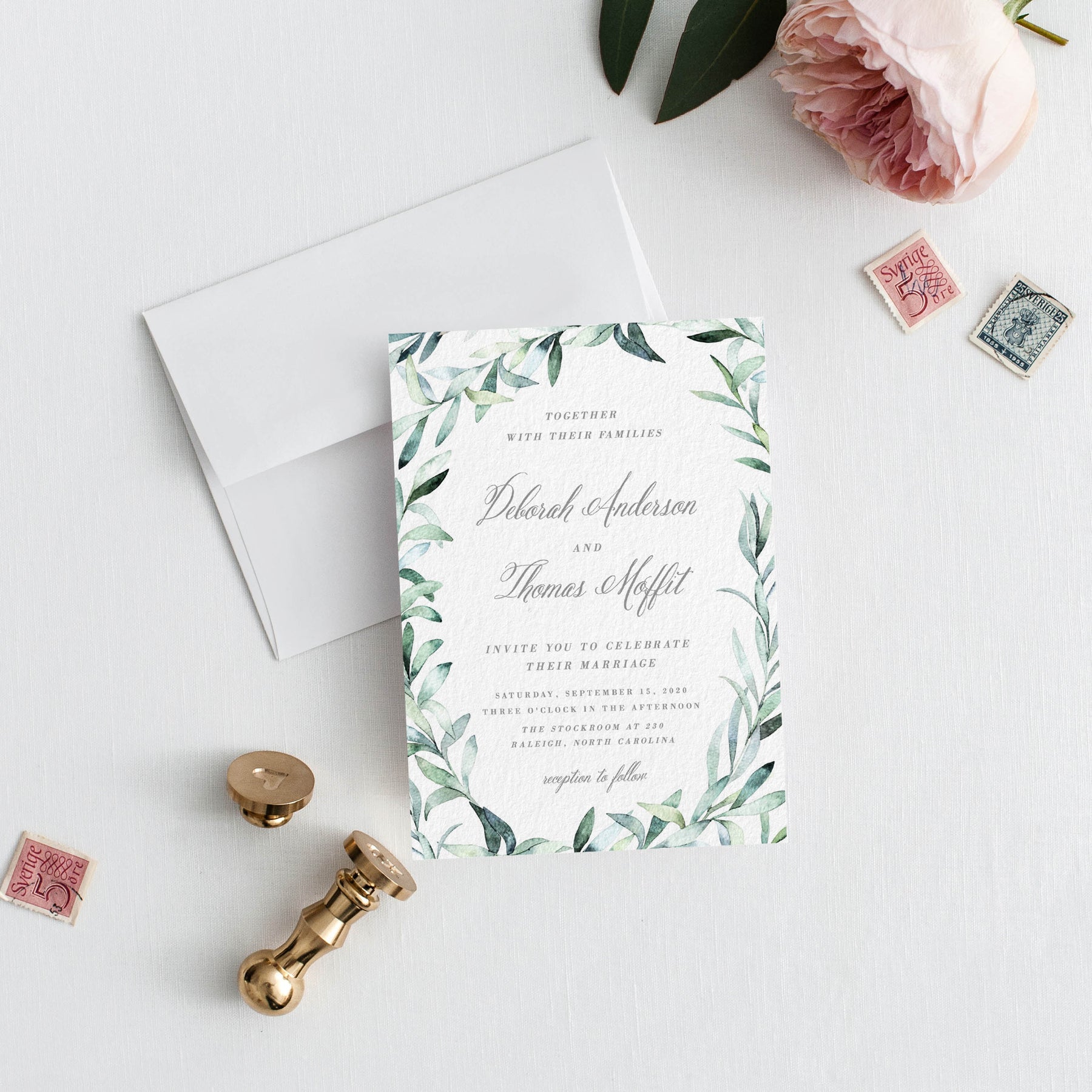 Eucalyptus Wedding Invitation | Pdf Diy Template
