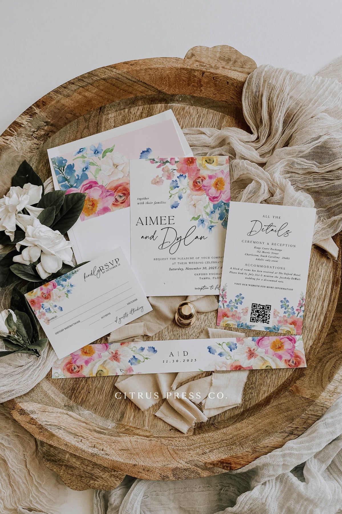 Blue Floral Wedding Invitation Suite | Template