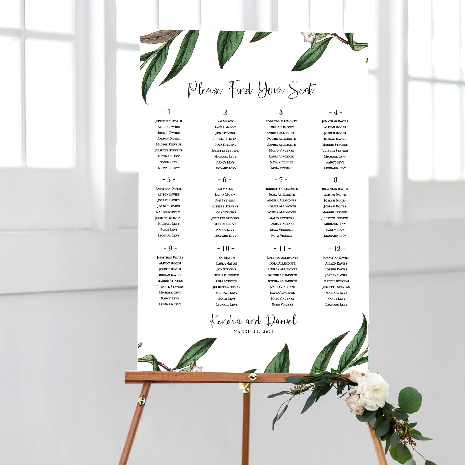 Eucalyptus Greenery Wedding Seating Chart | Pdf Template | Kendra Design