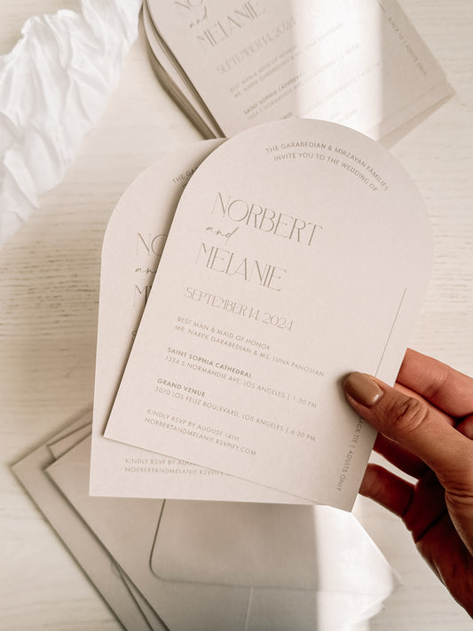 Modern Arch Wedding Invitation Suite | Minimalist Wedding Invite with Envelopes €¢ Custom Printed Invitation €¢ Neutral Wedding Invitation Set