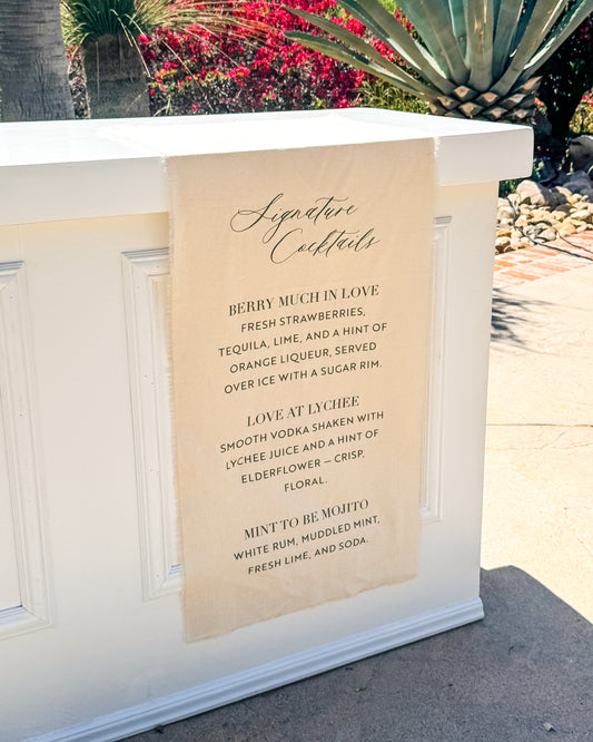 The Sienna – Fabric Wedding Bar Menu Sign with Neutral Tones