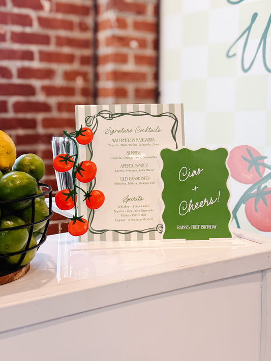 The Pomodoro – Acrylic Signature Drinks Sign | Italian Tomato Theme