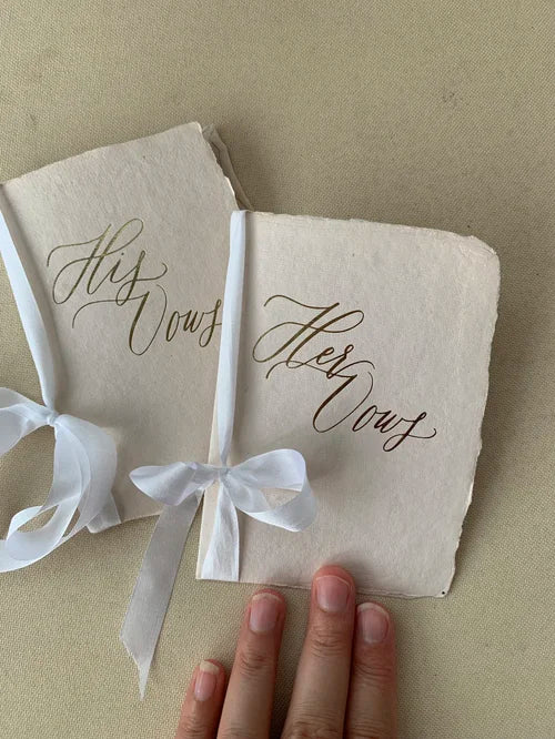Handmade Paper Wedding Vow Books with Silk Ribbon | Set of 2 | Wedding Vow booklets | Wedding vow booklet with lined paper
