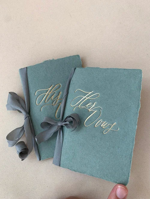 Handmade Paper Wedding Vow Books with Silk Ribbon | Set of 2 | Wedding Vow booklets | Wedding vow booklet with lined paper (Copy)
