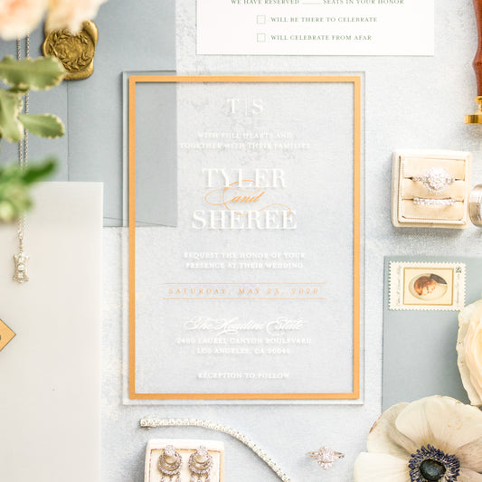 Frame'd Collection | Clear Acrylic Wedding Invitations €¢ Gold & White