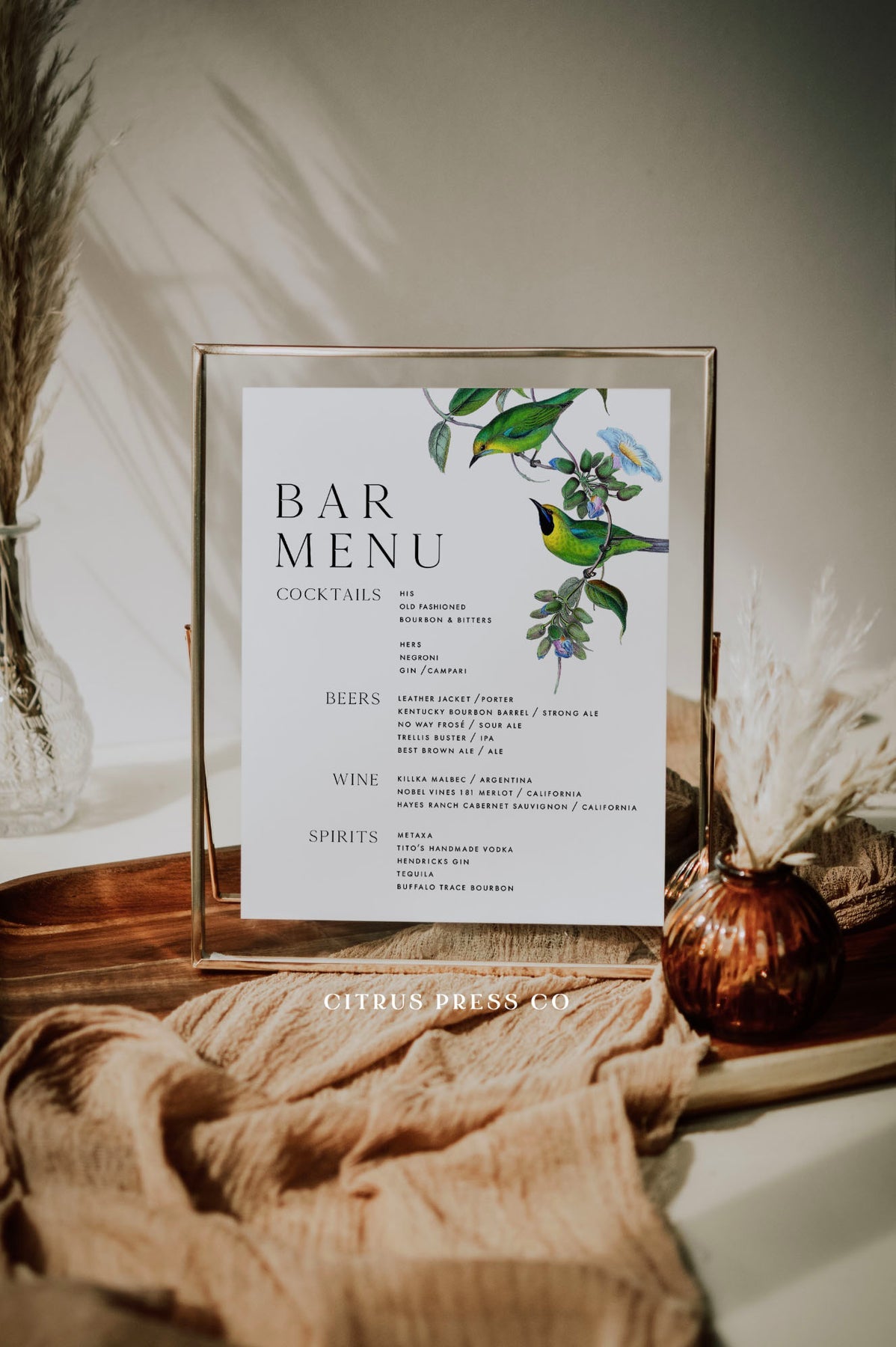 Love Birds Wedding Bar Menu | Printable Template (Copy)