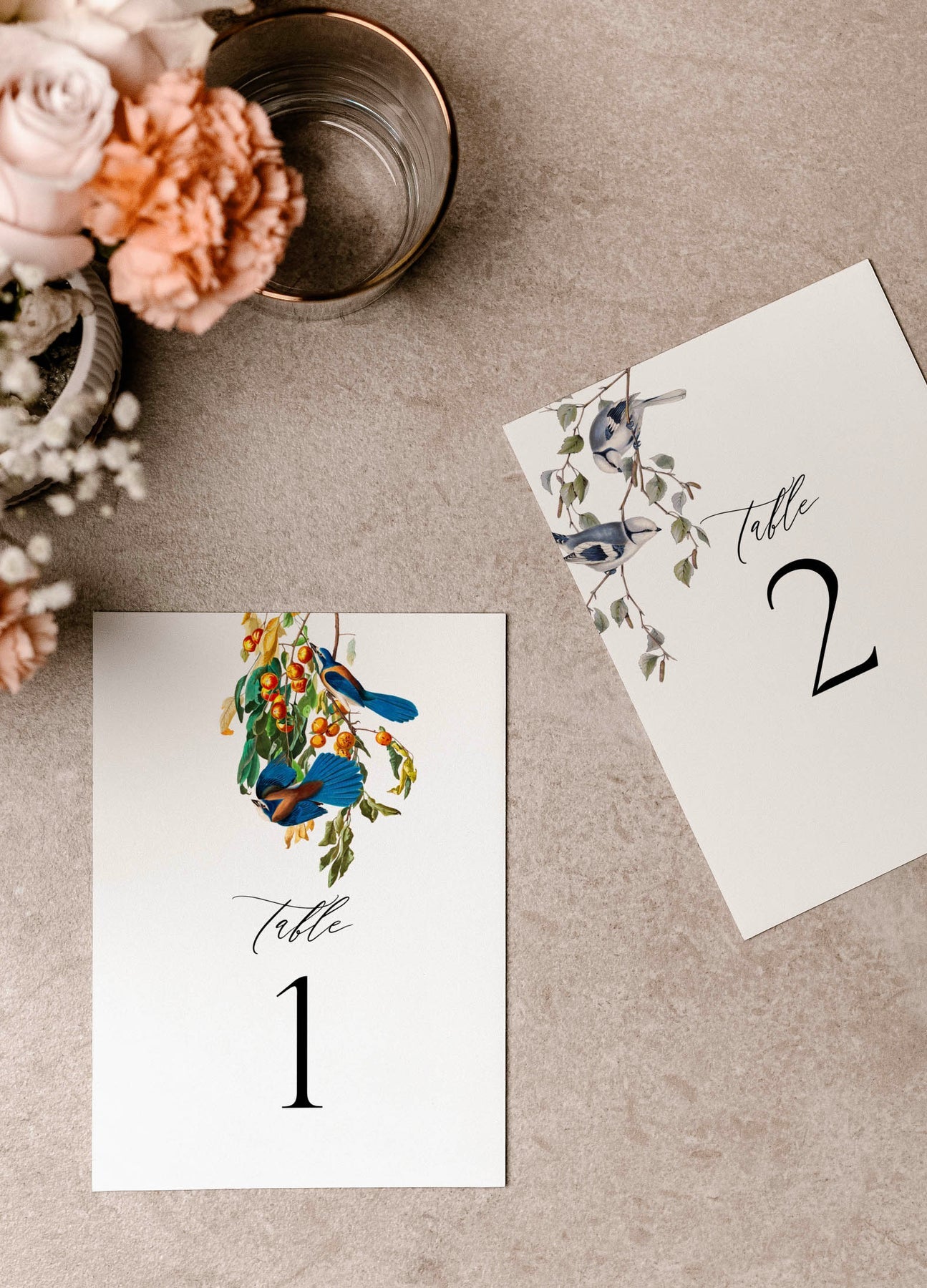 Love Birds Botanical Wedding Table Numbers | Printable Template