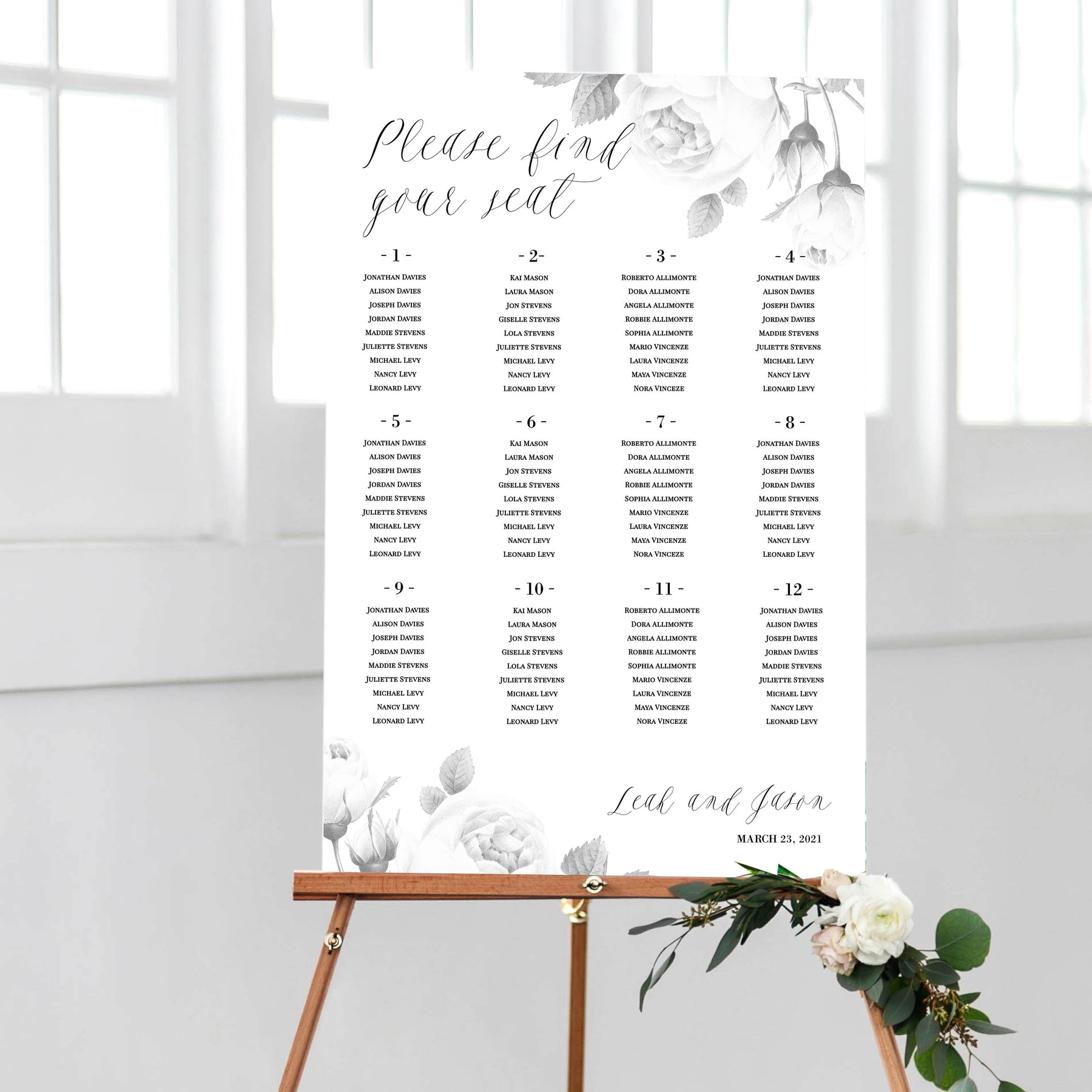 Modern Botanical Wedding Seating Chart | Pdf Template | Editable Diy Seating Chart