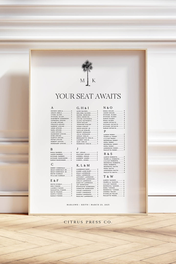 Minimal Tropical Wedding Seating Chart | Printable Template