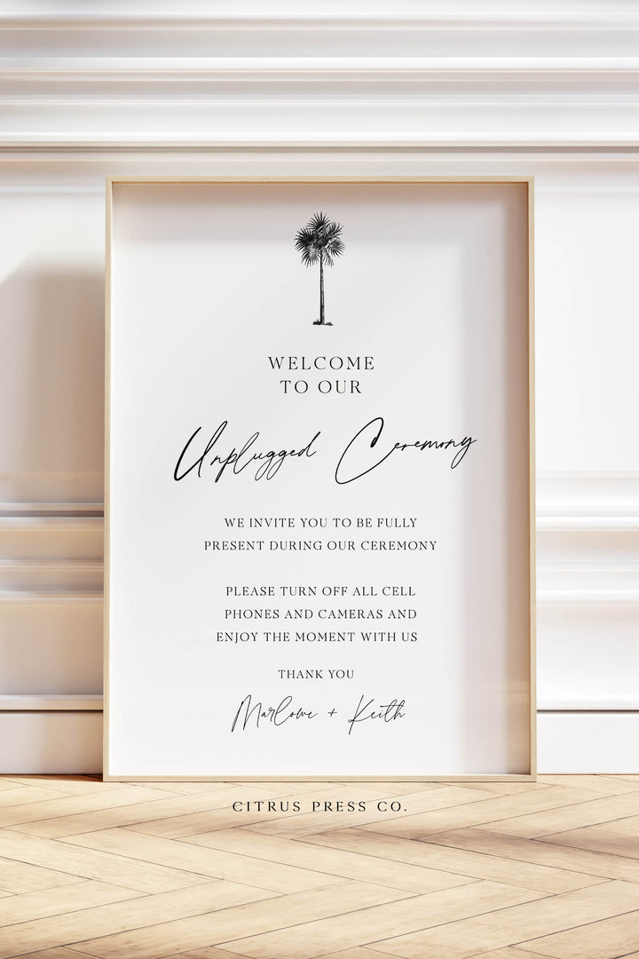 Minimal Tropical Wedding Unplugged Sign | Printable Template
