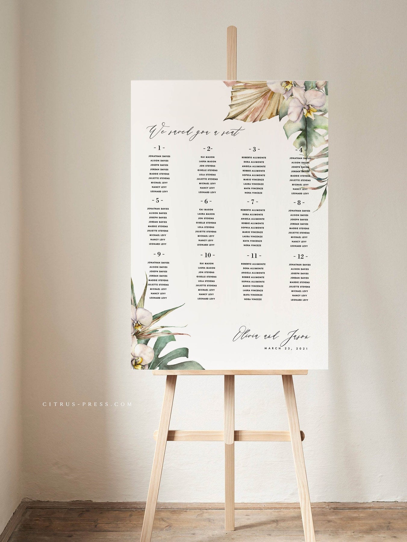 Orchid Tropical Wedding Seating Chart | Pdf Template