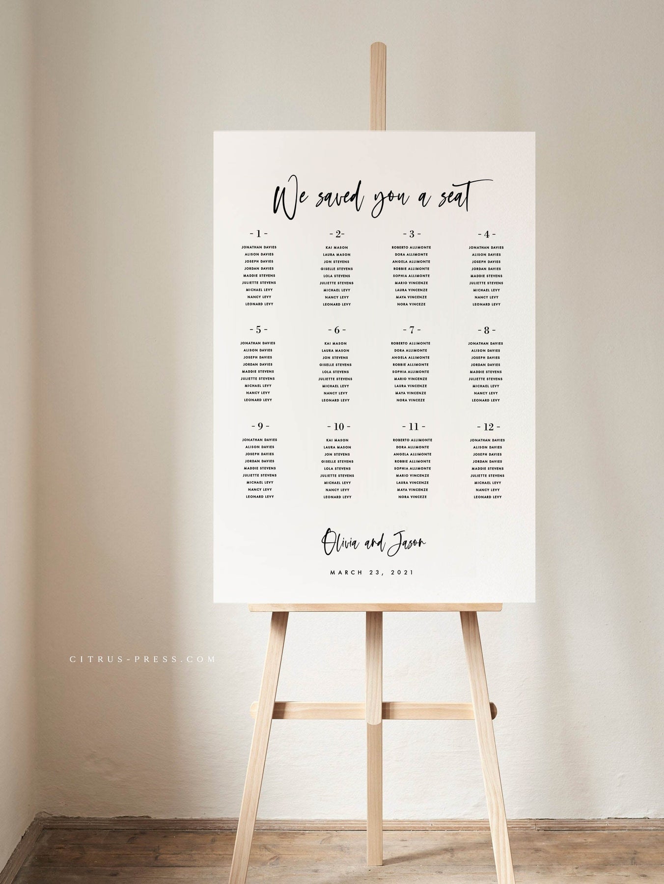 Simple Modern Wedding Seating Chart | Pdf Template