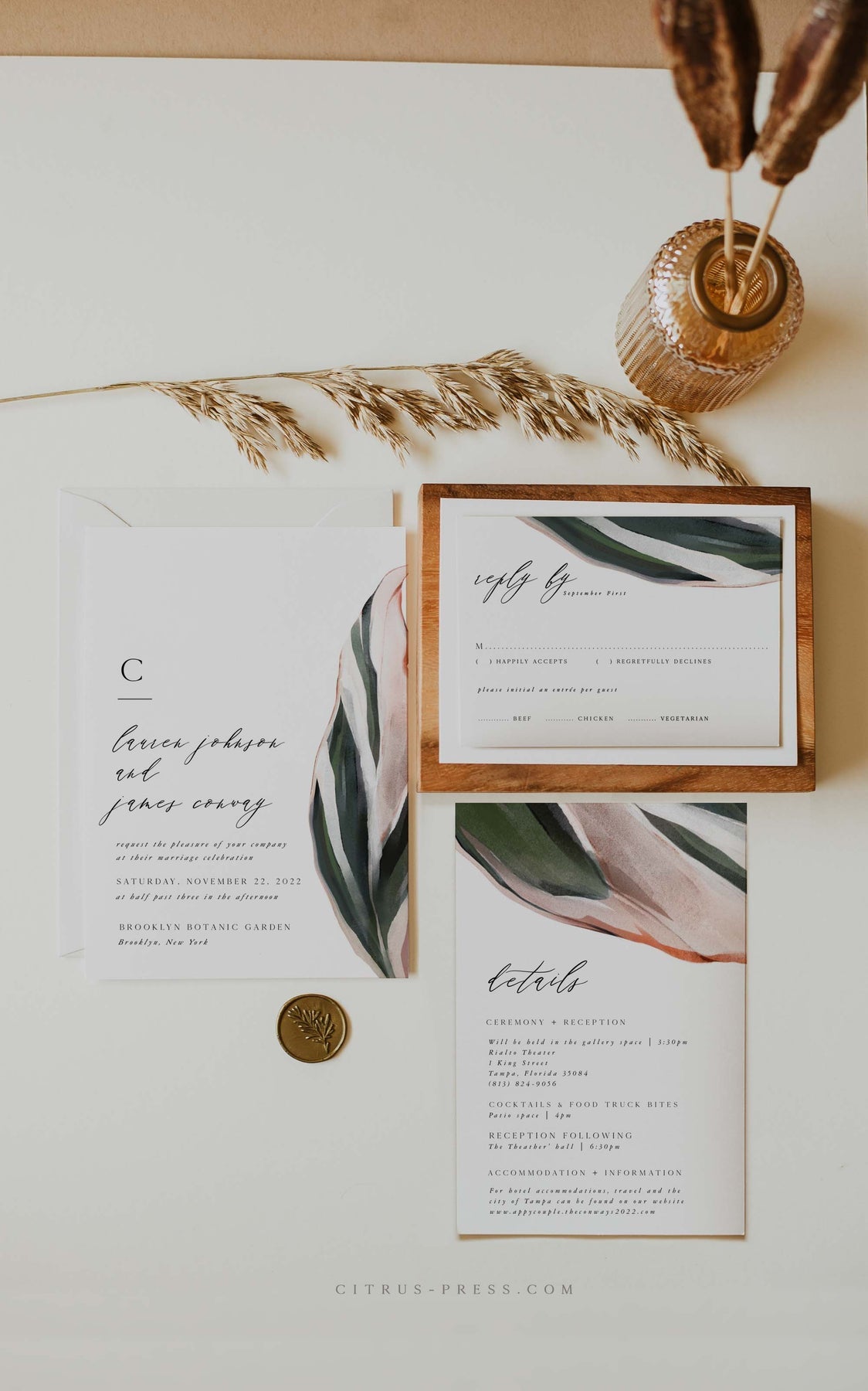 Minimal Tropical Wedding Invitation Template