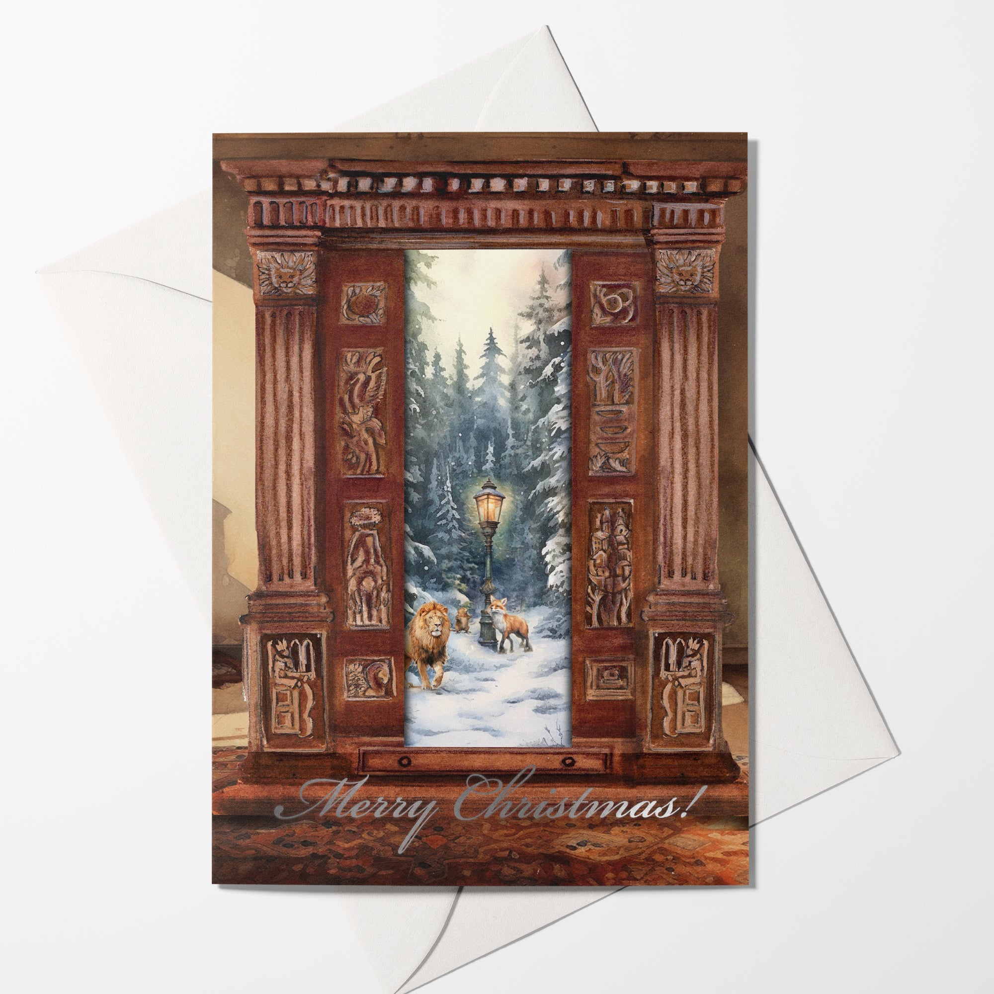 Narnia Inspired in through the wardrobe Christmas Card