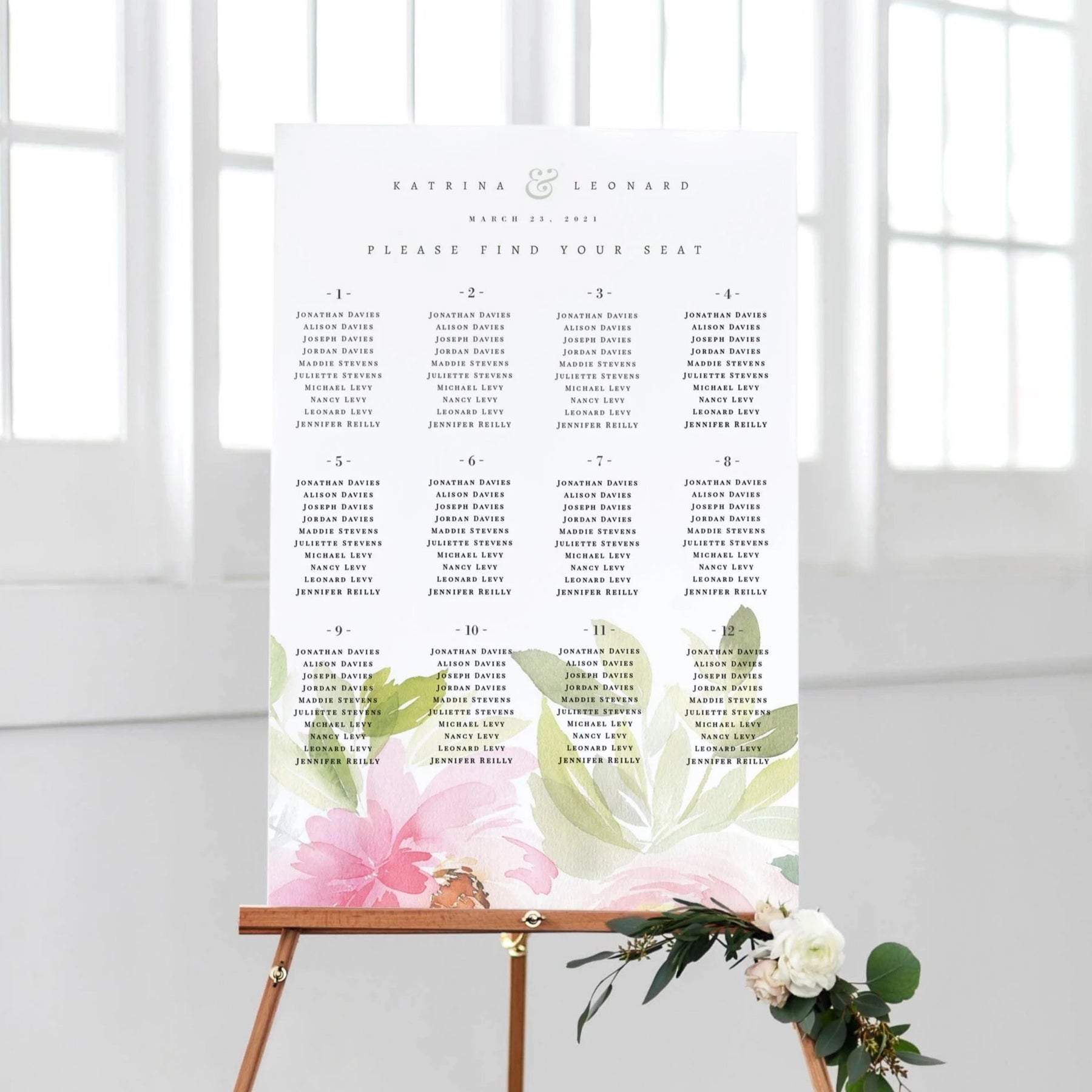 Spring Floral Wedding Seating Chart | Pdf Template