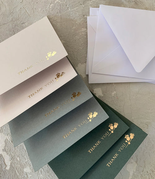 Gold foil thank you cards - green ombre set