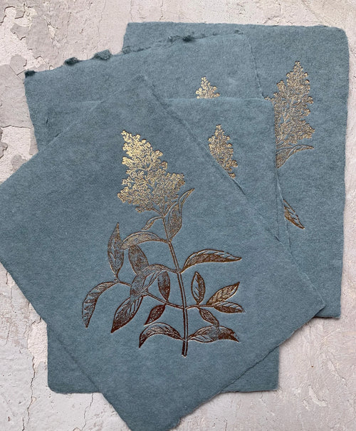 Lilac foil print on handmade paper