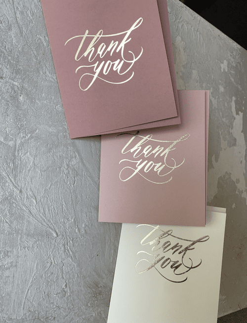 Gold foil thank you cards - pink ombre set of 6
