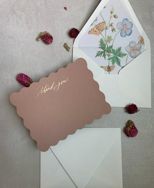 Set of 6 | Wavy edge foil thank you cards with lined envelopes (Copy)