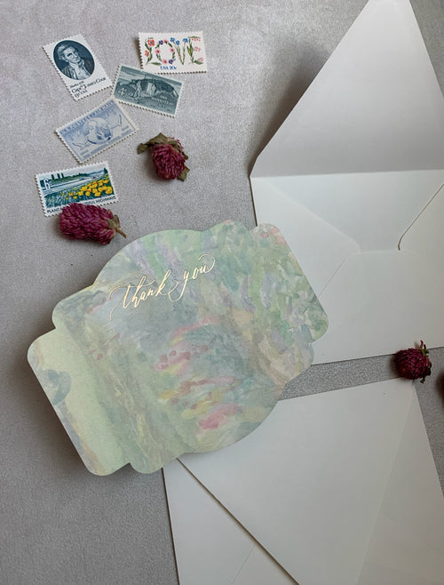 Set of 6 | Die cut foil thank you cards with watercolor background